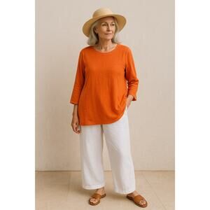 J. Jill Linen Orange Cotton ¾ Sleeve Tunic Top – Size L Tall CoastalGrandmother